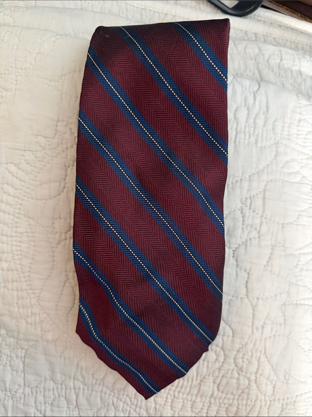 Polo Ralph Lauren Mens Neck Tie Silk Burgundy Blue Herringbone Stripe Preppy